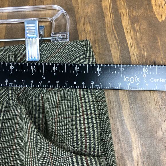 Roz & Ali Womens Pants Brown Green Checkered Plaid Workwear High Rise Stretch 8 - Picture 6 of 11